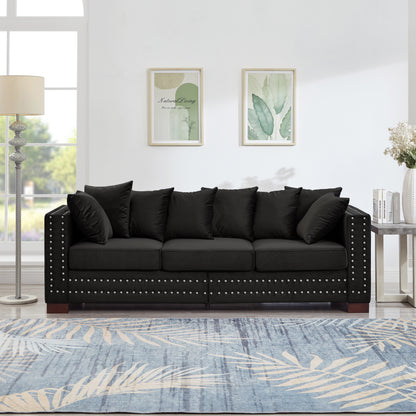 Modern Design Living Room Sofa Square armrest with Silver Nails Decoration Upholstered Velvet Couch Black