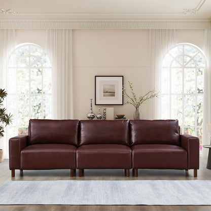 112" Luxury PU Leather Sofa for Living Room,Apartment,Upholstered Breathable Faux Leather PU Couch with Wood Legs, Burgundy