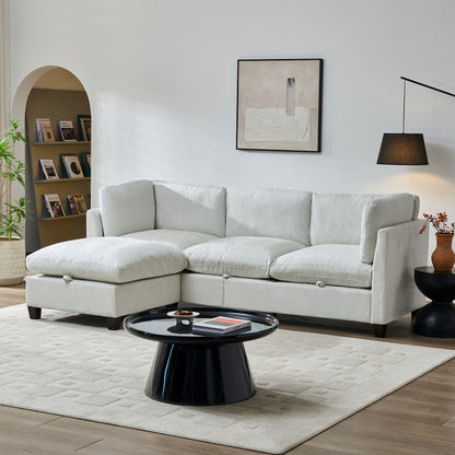 3 Seat Beige Chenille Sectional Sofa with Ottoman
