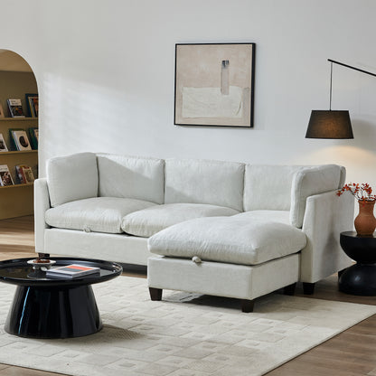 3 Seat Beige Chenille Sectional Sofa with Ottoman