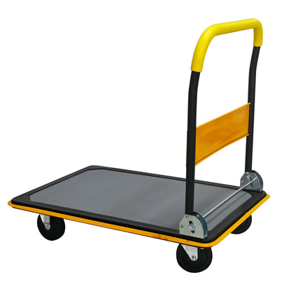 Foldable Flatbed Cart - Yellow Steel Hand Truck