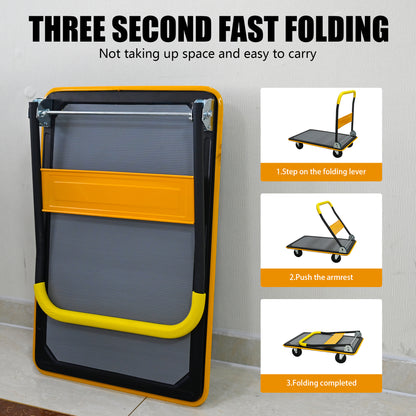 Foldable Flatbed Cart - Yellow Steel Hand Truck