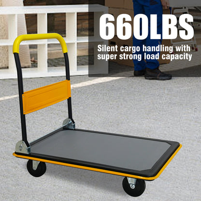 Foldable Flatbed Cart - Yellow Steel Hand Truck