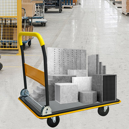 Foldable Flatbed Cart - Yellow Steel Hand Truck