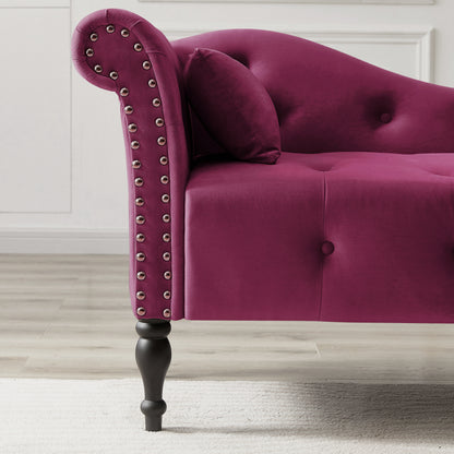Burgundy Velvet 2 Seat Chaise Lounge Sofa - 60.6"