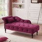 Aijia 60.6" Velvet Chaise Lounge Buttons Tufted Nailhead Trimmed Solid Wood Legs with 1 Pillow,Burgundy  (Left Arm Design as Shown in the Picture)