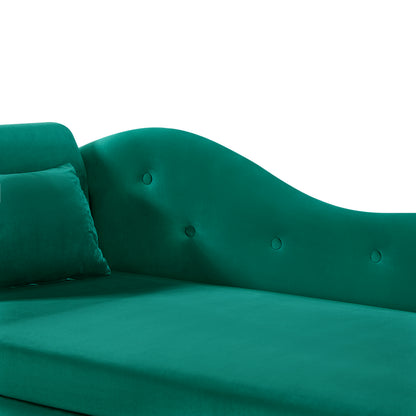 60" Green Velvet Bedroom Chaise Lounge with Storage for Living Room