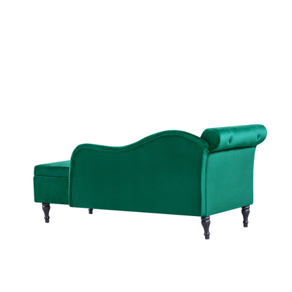 60" Green Velvet Bedroom Chaise Lounge with Storage for Living Room
