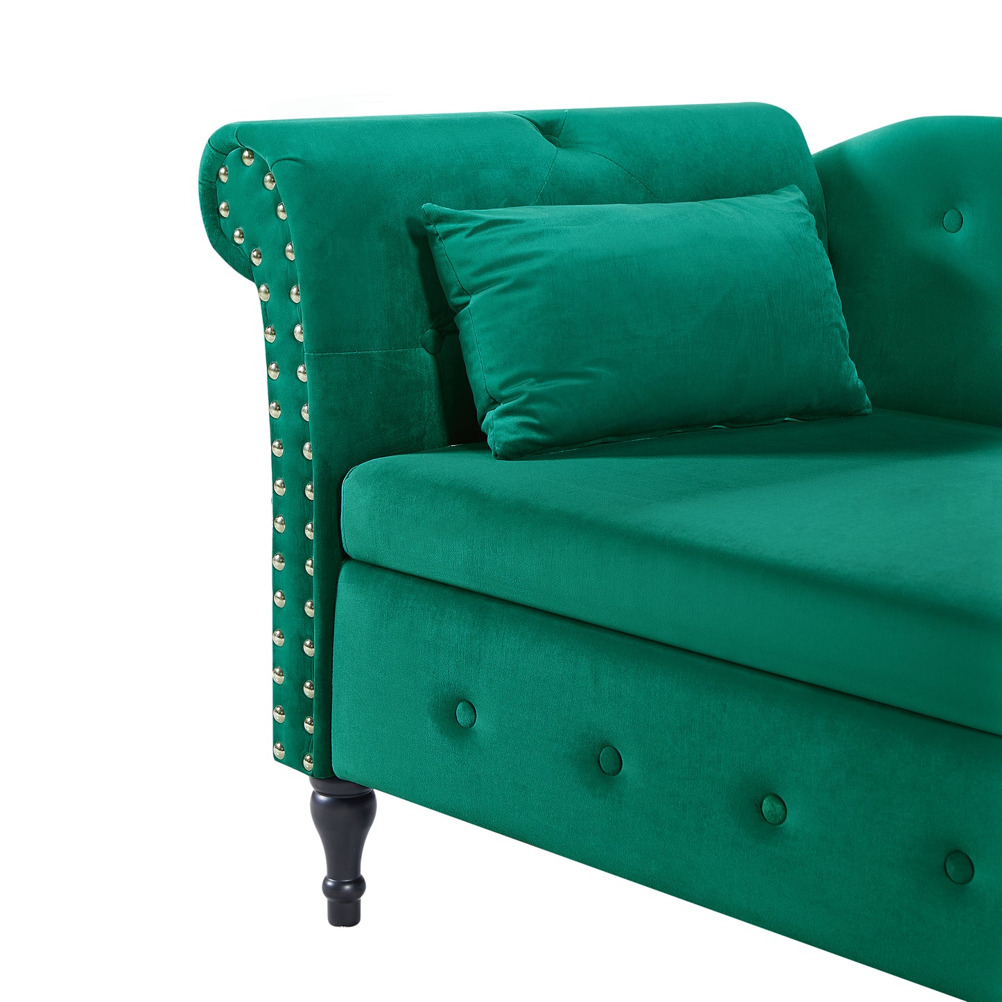 60" Green Velvet Bedroom Chaise Lounge with Storage for Living Room