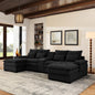130" U-shaped Sofa with Console,Cupholders,Usb,6-seat Upholstered primary living space Furniture,Sleeper Couch Set with Chaise for Living Room,Apartment, (BLACK)