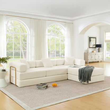 108'' Modular Sectional Sofa with L-Shape Chaise, Boneless Cloud Couch with Deep Seat, Sponge Compression Sofas No Assembly Required, Modern Sofa Fold-Out Sofa Bed,With Removable Backrest