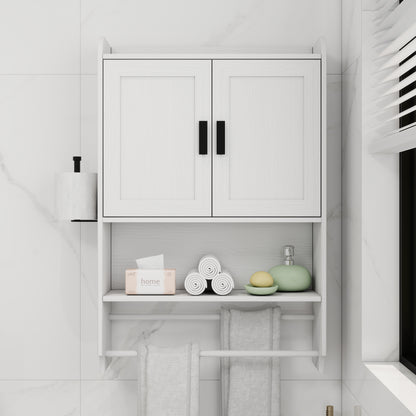 White Wood Metal Bathroom Wall Cabinet - Adjustable Shelf Storage