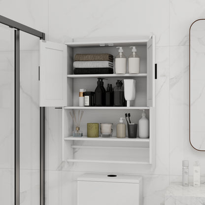 White Wood Metal Bathroom Wall Cabinet - Adjustable Shelf Storage