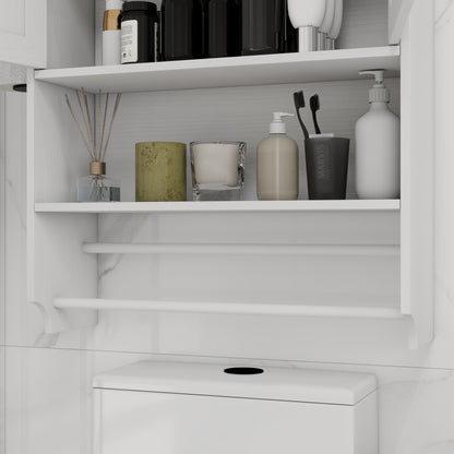 White Wood Metal Bathroom Wall Cabinet - Adjustable Shelf Storage