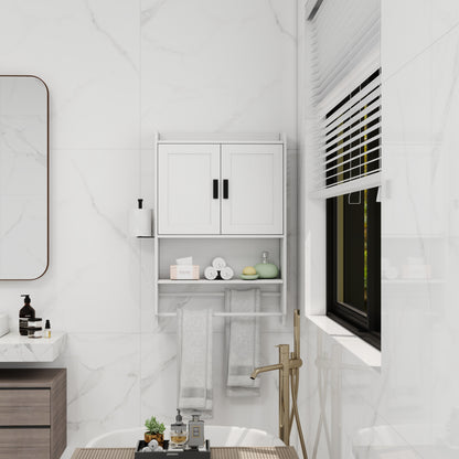 White Wood Metal Bathroom Wall Cabinet - Adjustable Shelf Storage