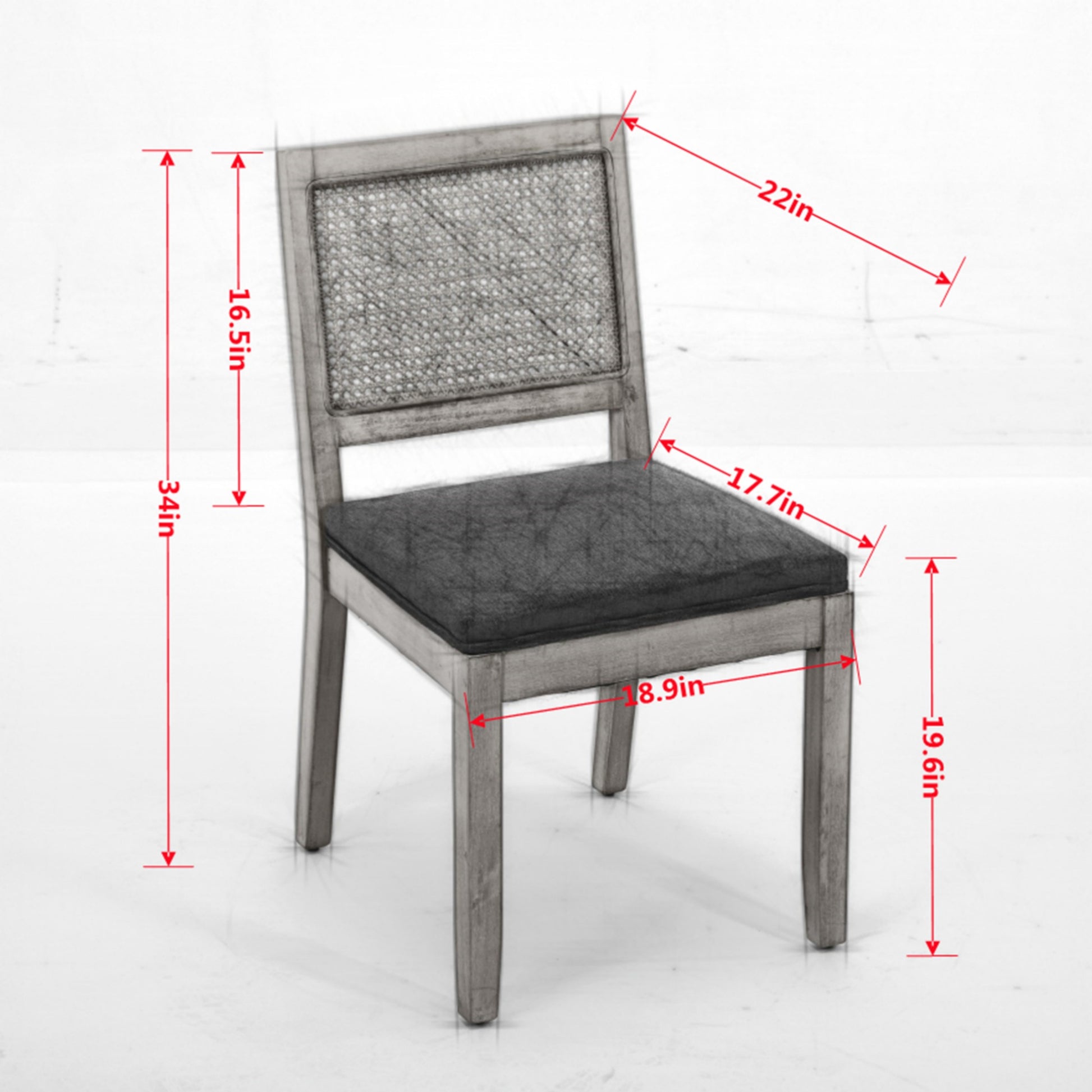 Tan Rattan Dining Chairs Set of 2 with Linen Seat and Wood Frame