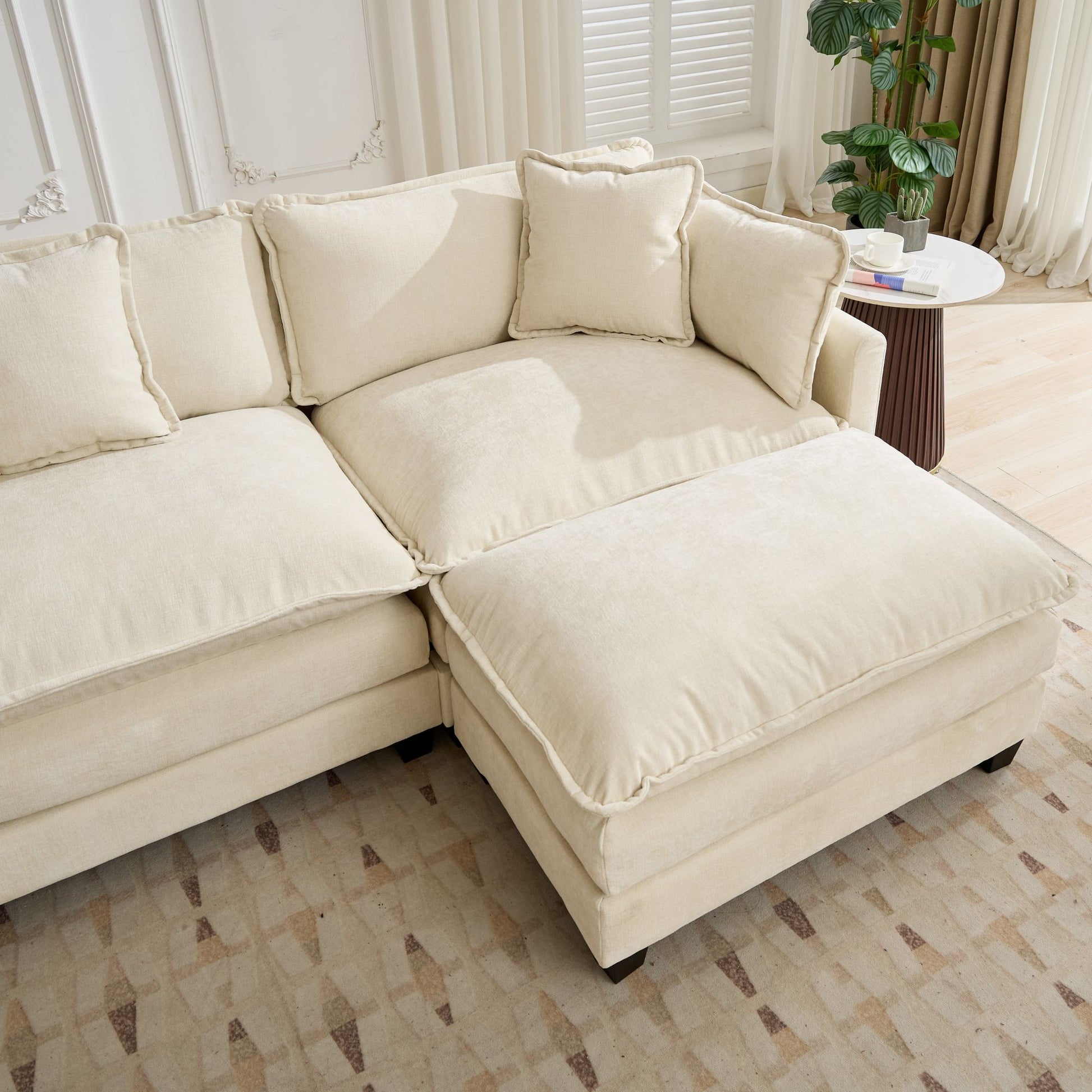 Beige Chenille Cloud Sofa Modular Seat for Living Room Comfort