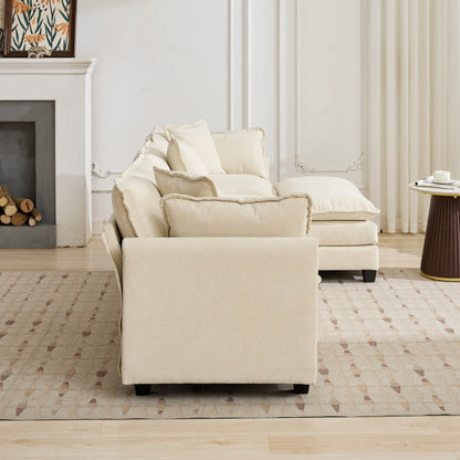 Beige Chenille Cloud Sofa Modular Seat for Living Room Comfort