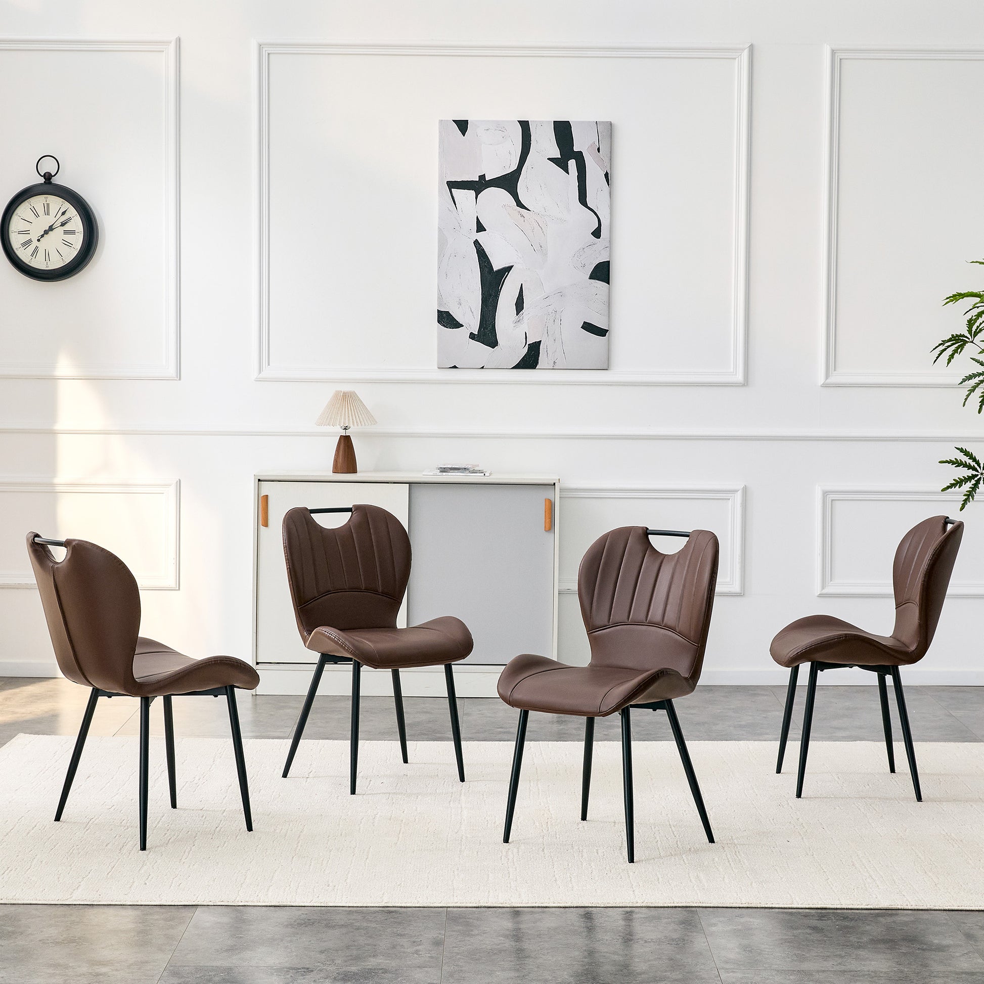 Set of 4 Black Brown PU Leather Dining Chairs for Modern Kitchen