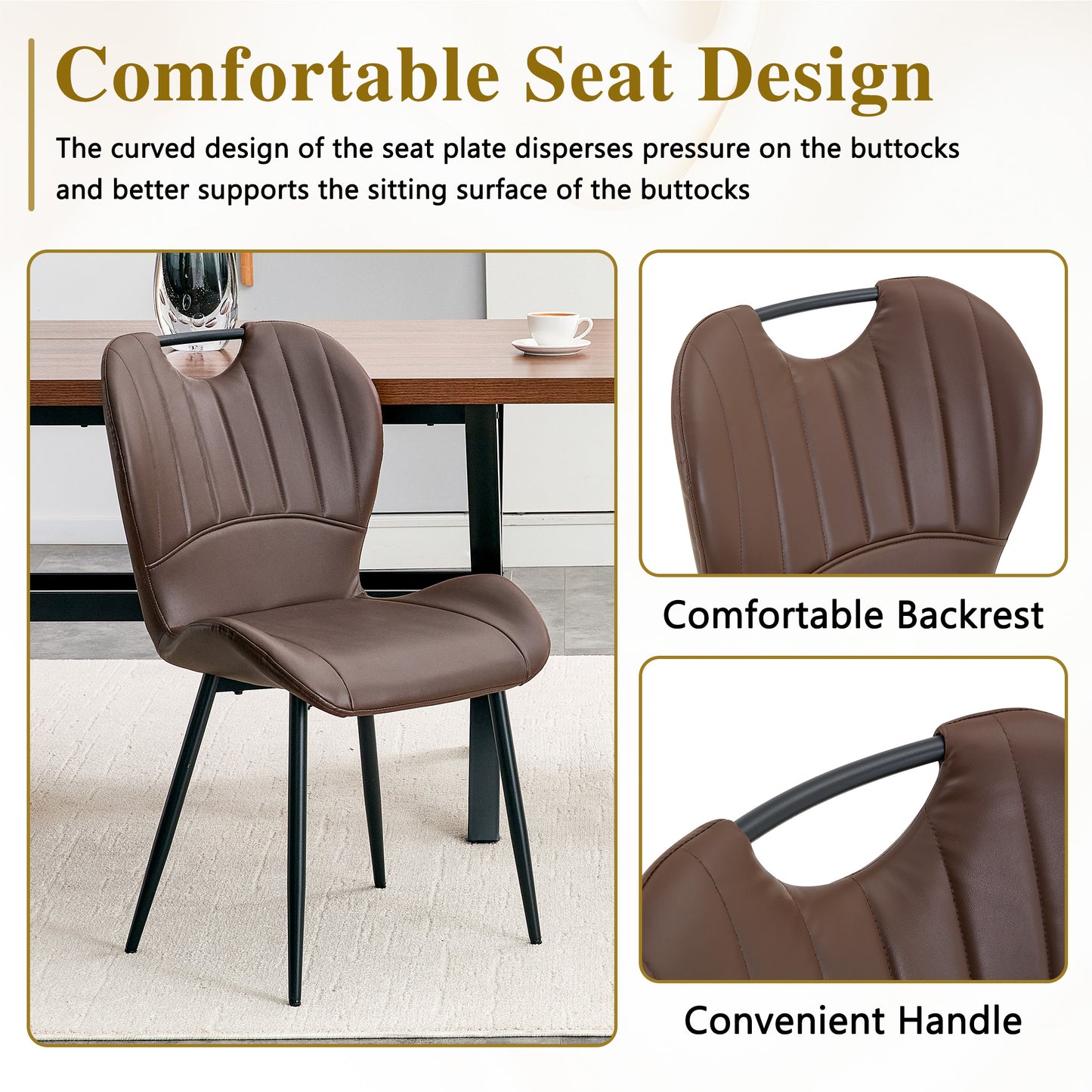 Set of 4 Black Brown PU Leather Dining Chairs for Modern Kitchen
