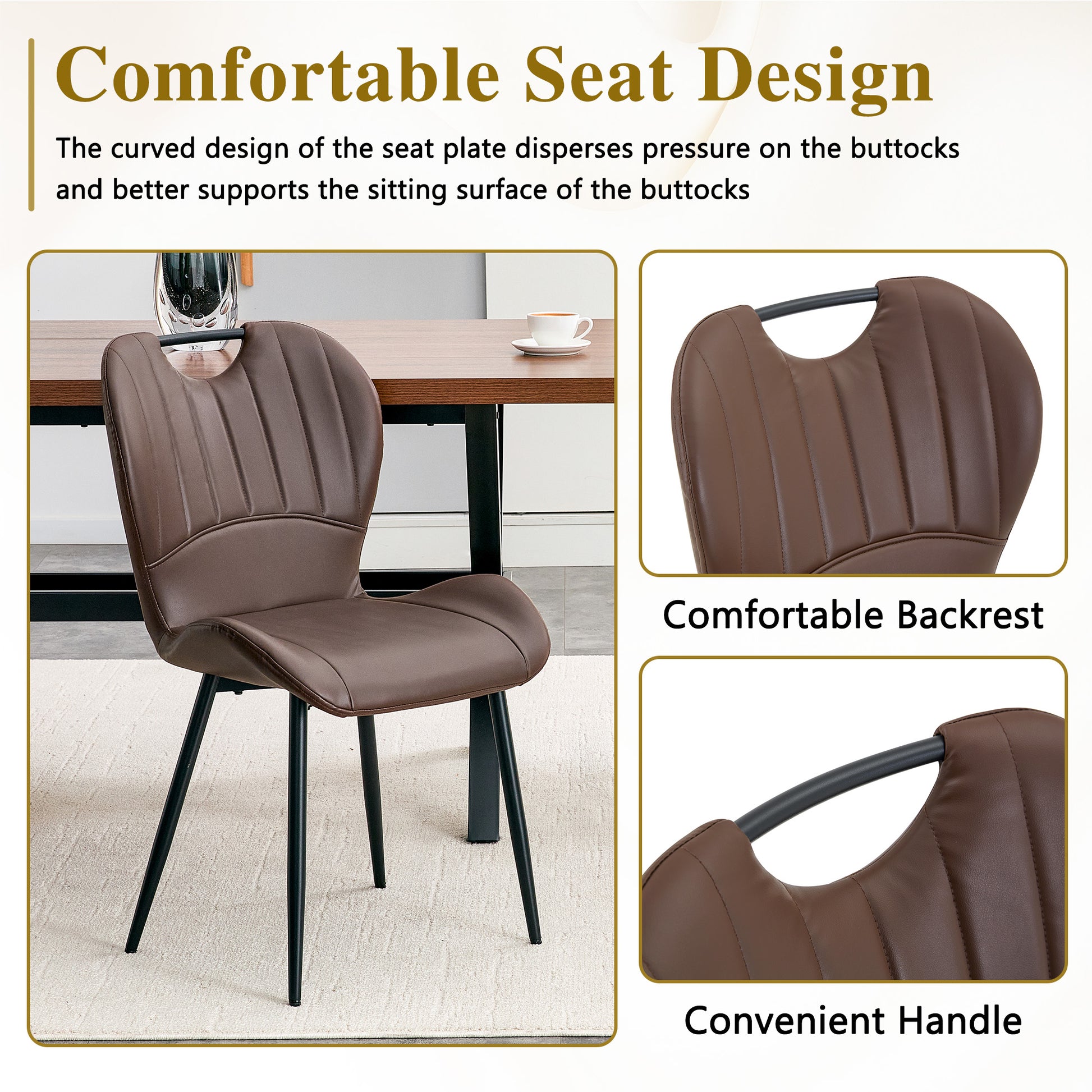 Set of 4 Black Brown PU Leather Dining Chairs for Modern Kitchen