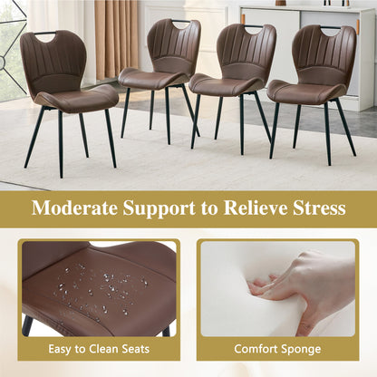 Set of 4 Black Brown PU Leather Dining Chairs for Modern Kitchen