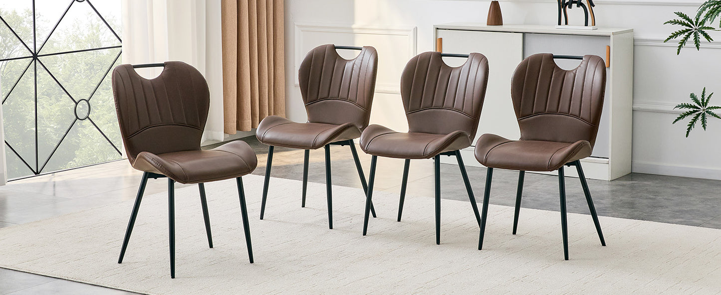 Set of 4 Black Brown PU Leather Dining Chairs for Modern Kitchen