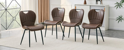 Set of 4 Black Brown PU Leather Dining Chairs for Modern Kitchen