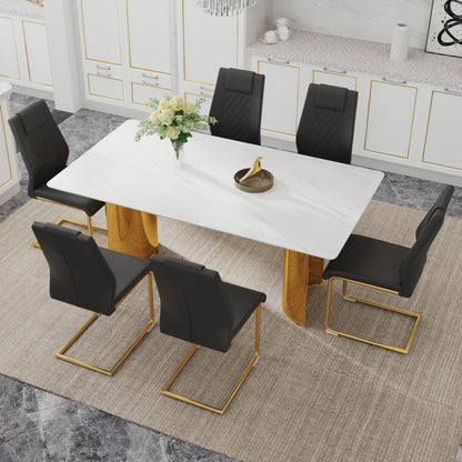 6-Person Dining Table Set Glass Marble Top