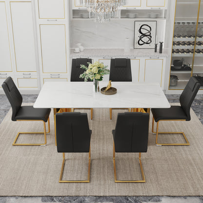 6-Person Dining Table Set Glass Marble Top