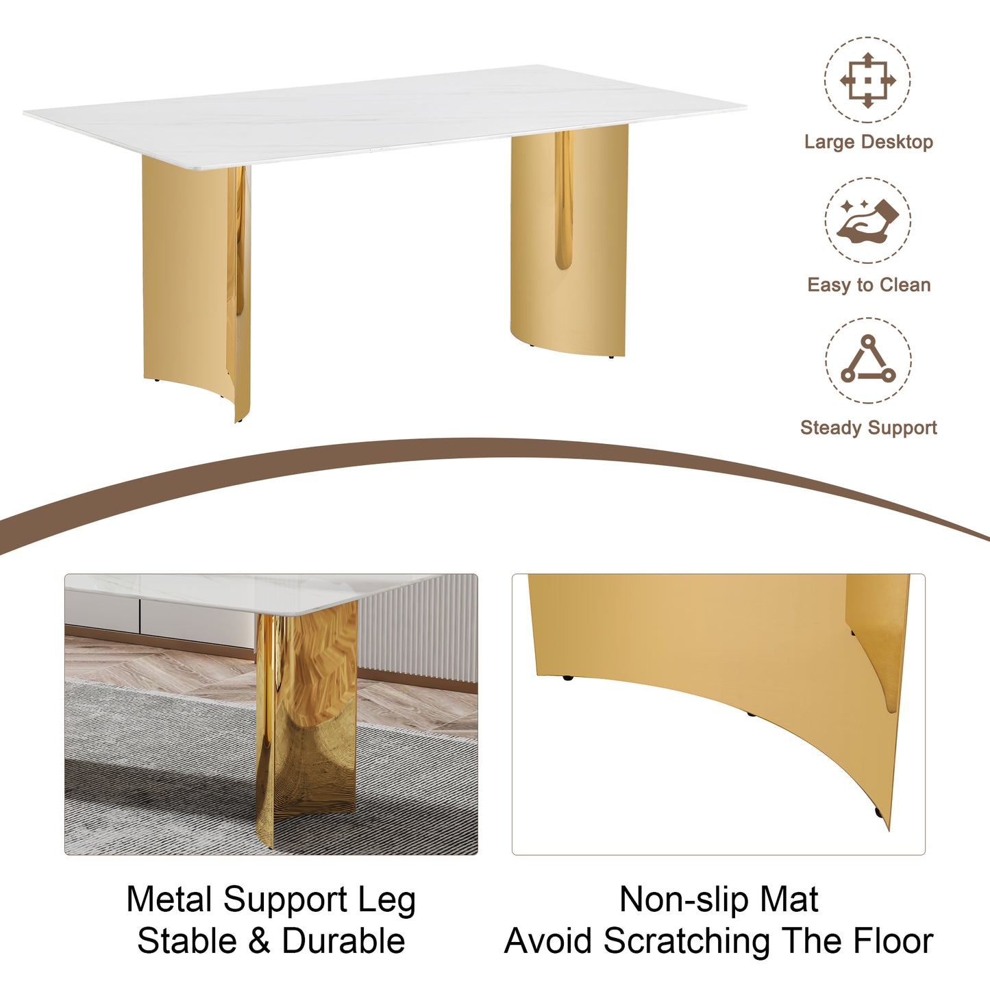 6-Person Dining Table Set Glass Marble Top