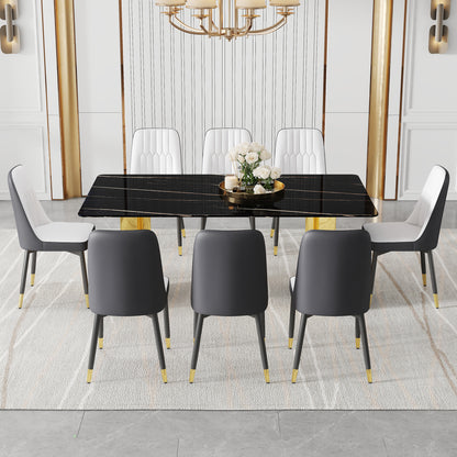 8 Person Glass Dining Table Set Black Gold