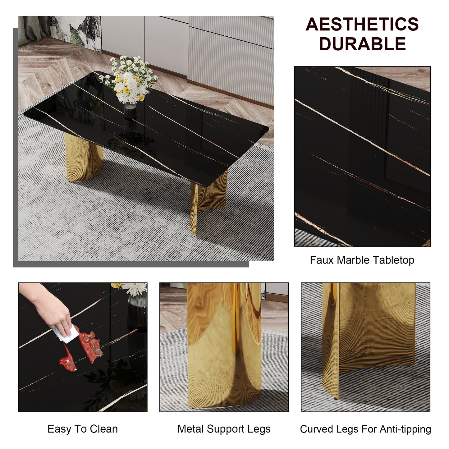 8 Person Glass Dining Table Set Black Gold
