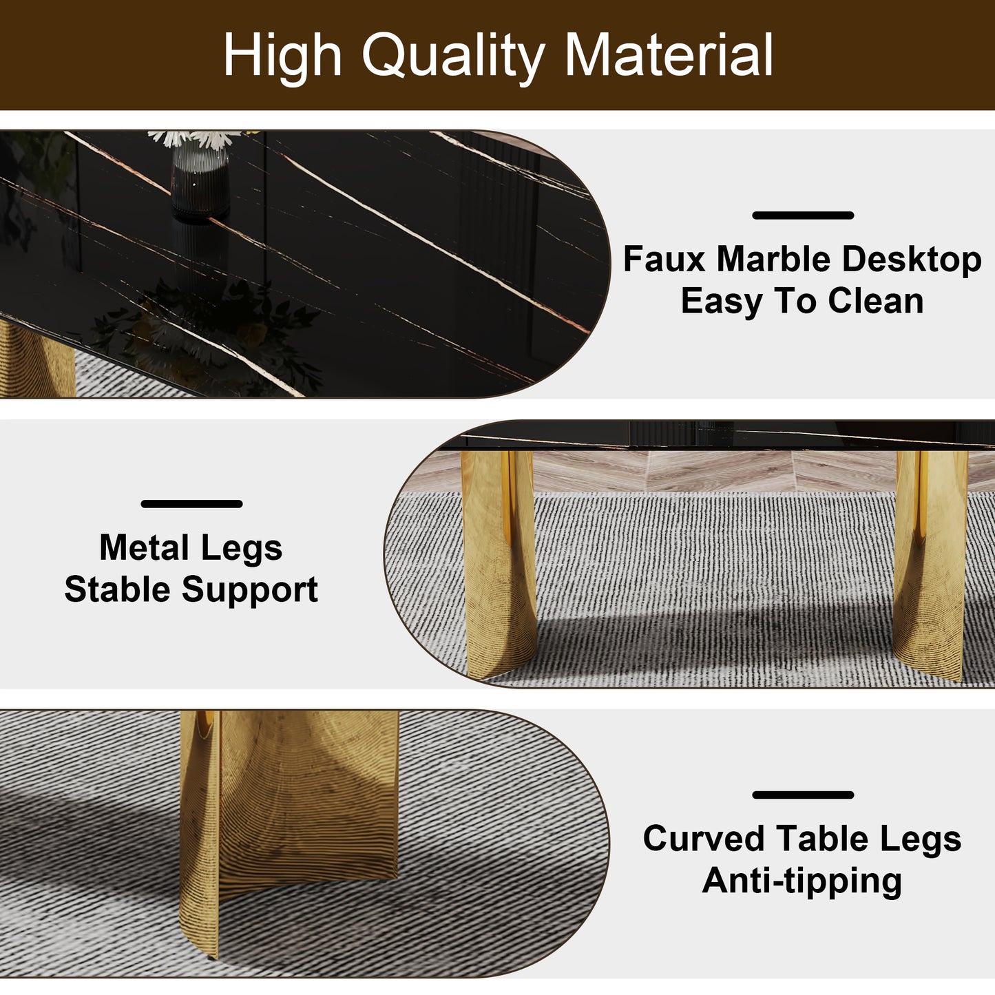 8 Person Glass Dining Table Set Black Gold