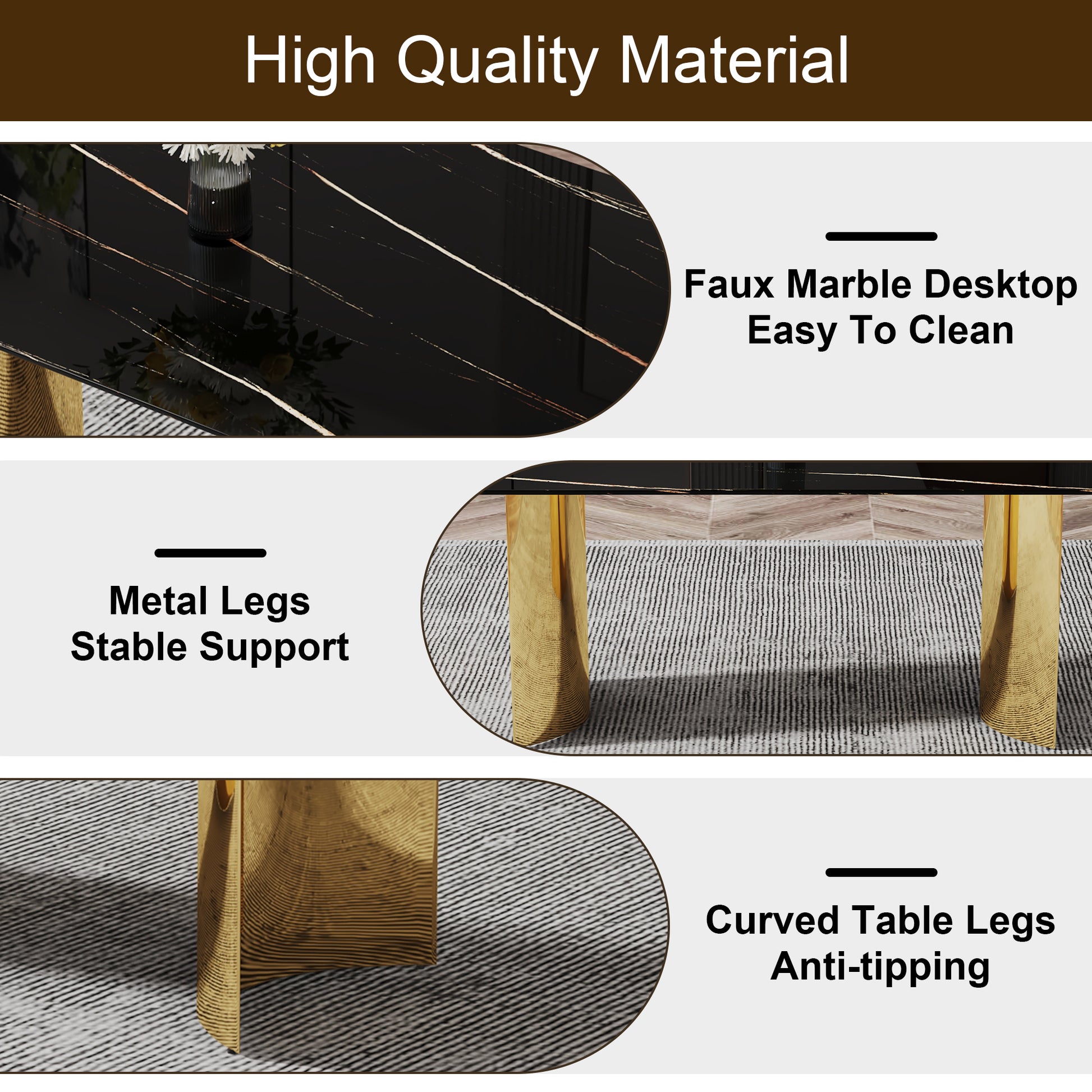 8 Person Glass Dining Table Set Black Gold