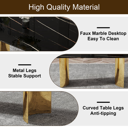 8 Person Glass Dining Table Set Black Gold