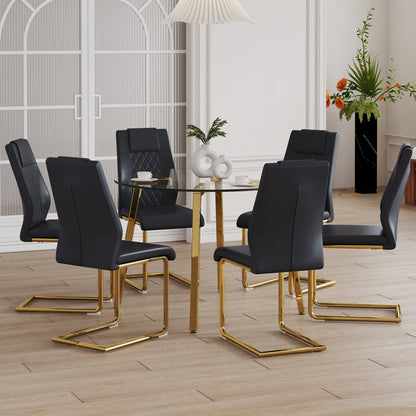 6 Person Glass Dining Table Set Transparent