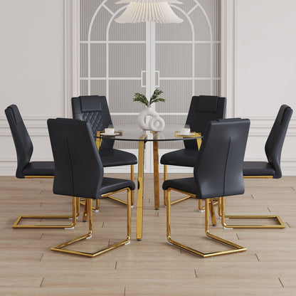 6 Person Glass Dining Table Set Transparent