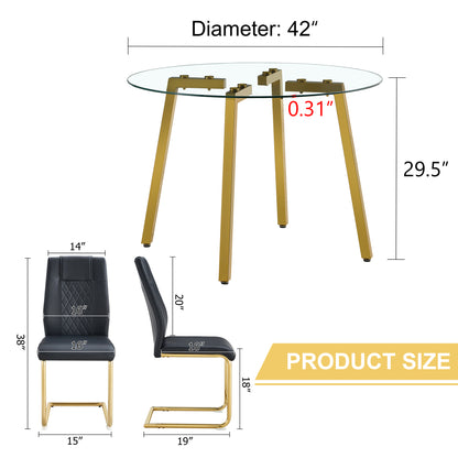 6 Person Glass Dining Table Set Transparent
