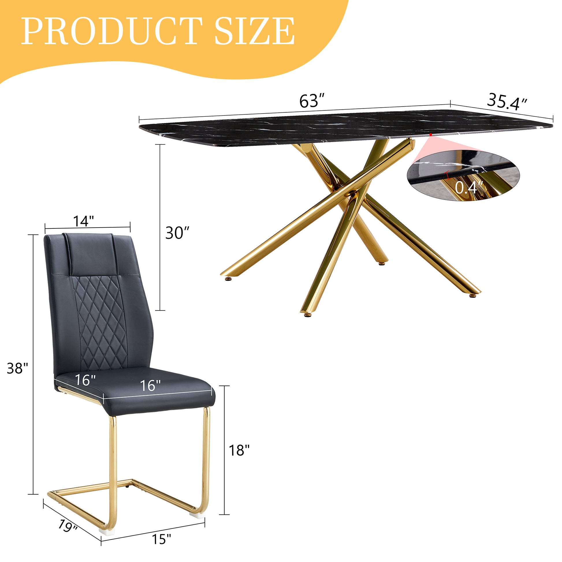 Black & Gold Dining Set - Table & 6 Chairs