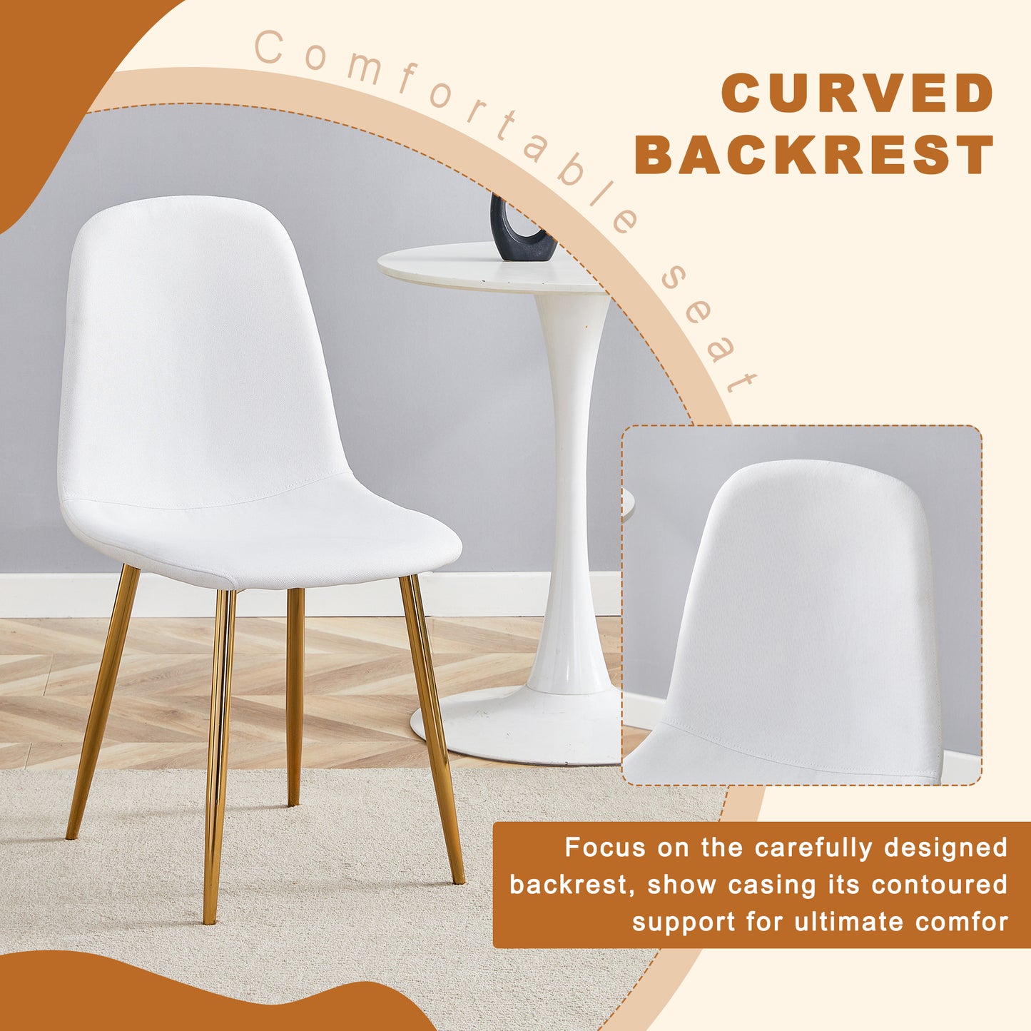 4-Person Round Glass Dining Table with Gold Chairs