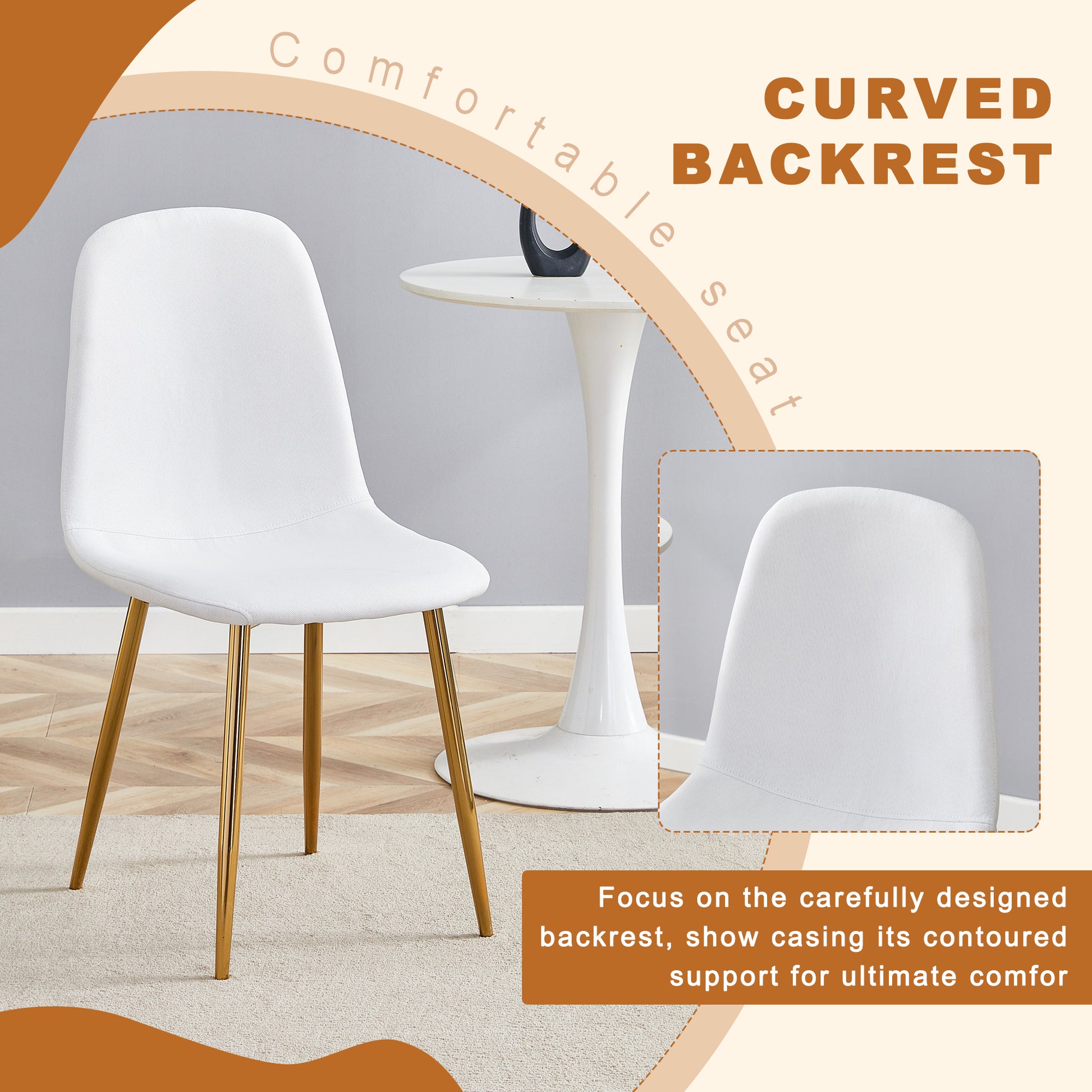 4-Person Round Glass Dining Table with Gold Chairs