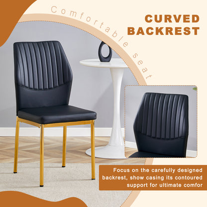 Round Dining Table Set - Black & Gold Glass, 4 Chairs