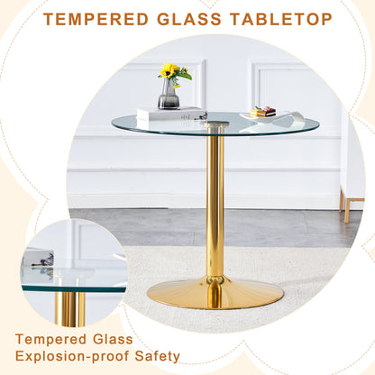 Round Dining Table Set - Black & Gold Glass, 4 Chairs