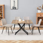 Table and chair set.Modern Multifunctional Lifting Platform,Natural Wood Grain Sticker MDF Desktop, Black Metal Legs.Paired with 4 Warm Gray Artificial PU Chairs With Curved Widened Cushion Design.