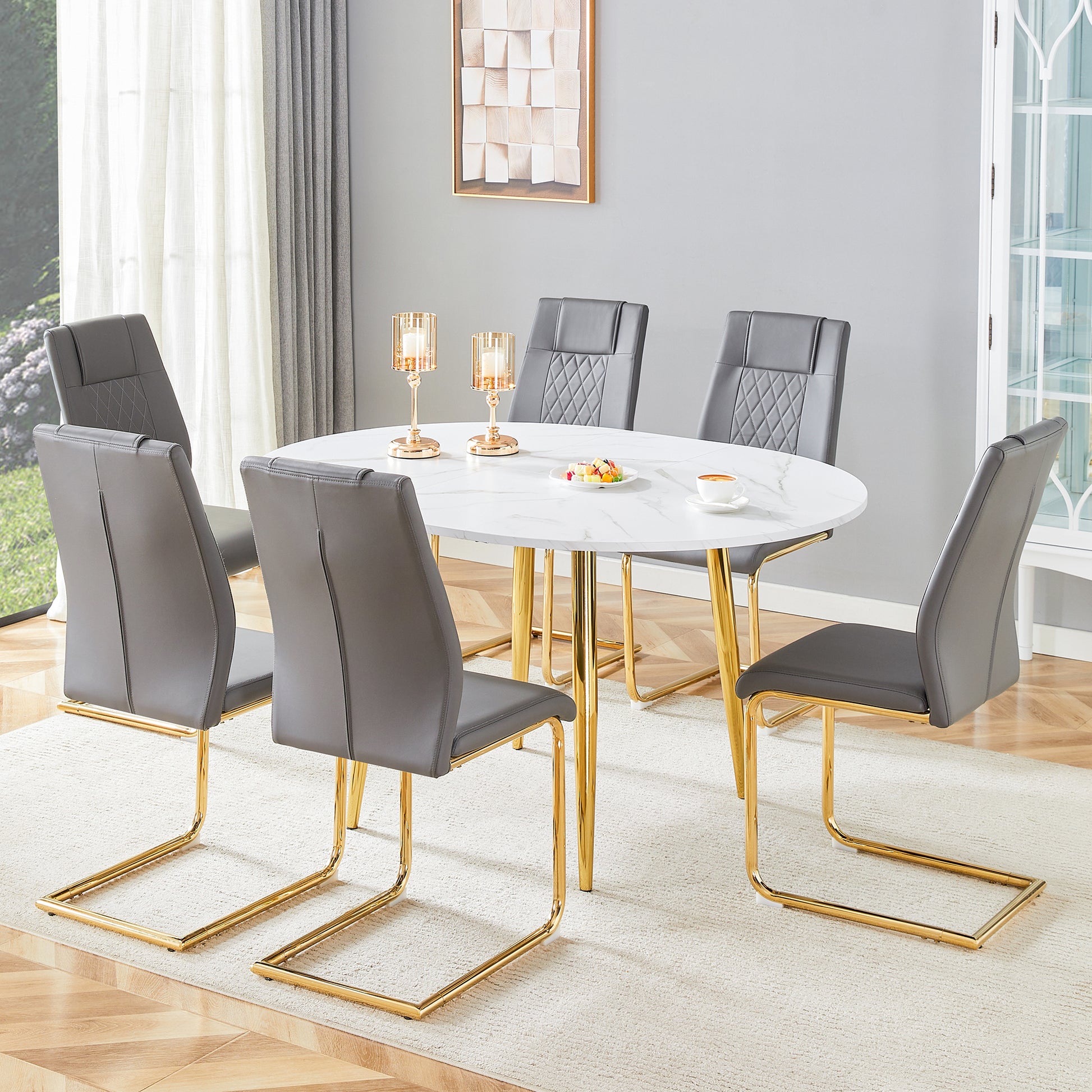 6-Person Dark Gray Extendable Dining Table Set