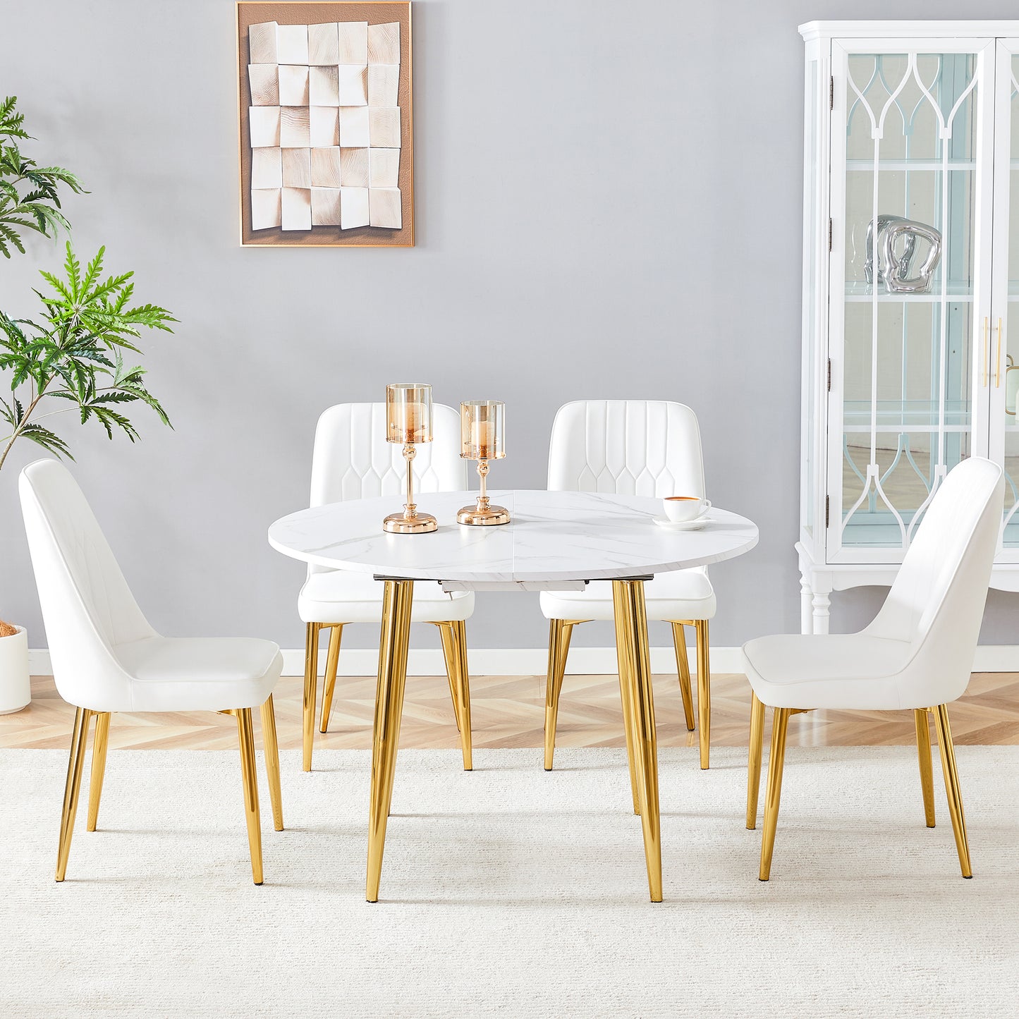 4-Person White Gold Extendable Dining Table Set