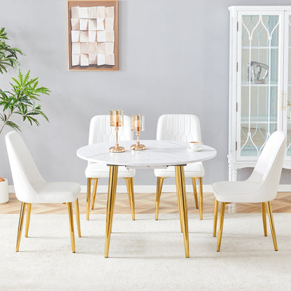 4-Person White Gold Extendable Dining Table Set
