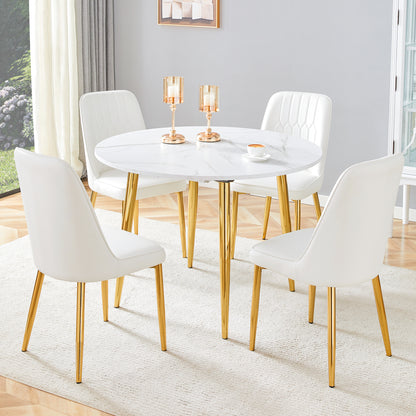 4-Person White Gold Extendable Dining Table Set