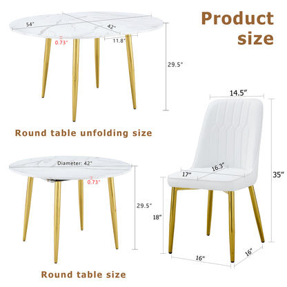 4-Person White Gold Extendable Dining Table Set